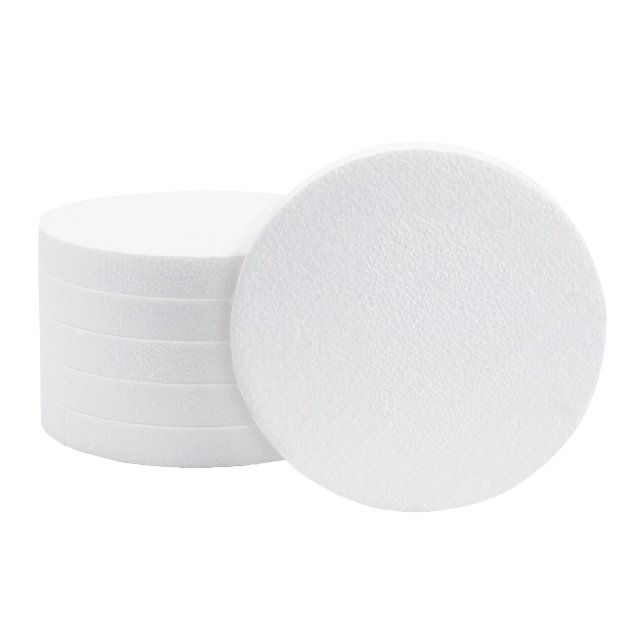 8 Inch Foam Circles for Crafts, 1 Inch Thick Round Polystyrene Discs for DIY Projects (White, 6 Pack)